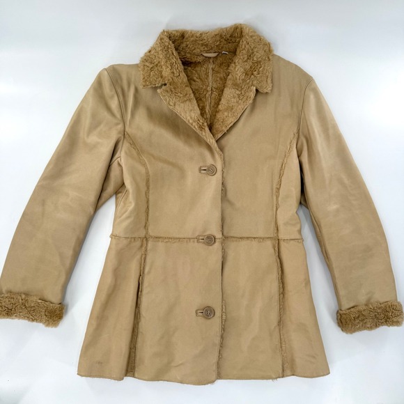 Leather Limited Jackets & Blazers - Leather Limited Shearling Coat Womens Medium Tan Good Penny Lane Genuine Leather